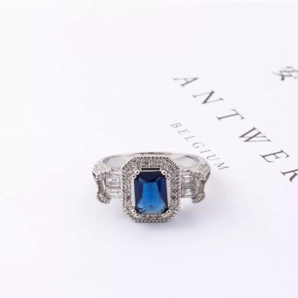 Blauer rechteckiger Zirkonia -Ring aus reinem 925er Sterlingsilber Schöner Jahrestagsring für Frauen
