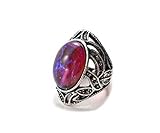 Little Gem Girl Unisex Synthetic Mexican Fire Opal Ring Czech Glass Dragons Breath 13x18mm Filigree Band