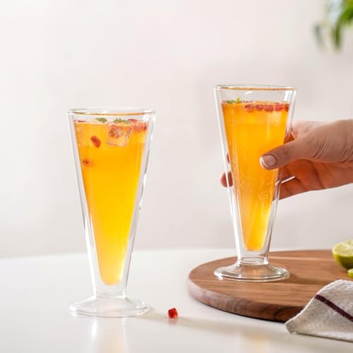 Image of Nestasia Double Wall Cocktail Glasses | Crystal Clear Tall Glass for Mocktails, Cold Drinks & Beverages | 300ml - Set of 2