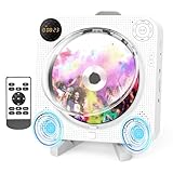 Bluetooth CD Player with Speakers DESOBRY Small CD Player for Home with Remote Control FM Radio Digital Screen Headphone Jack, Wall cD Player Support AUX in Cable&USB, White