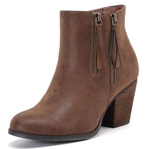 Luoika Women's Wide Width Combat Boots - Extra Wide Width Low Heel Side Zipper Slouchy Ankle Boots Short Booties. 241102 Brown 11w
