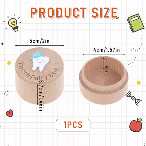 Aeaocvo Tooth Fairy Box Wooden Tooth Keepsake Box with 3D Tooth, Cute Lost Tooth Holder for Kids' First Lost Teeth - Image 3