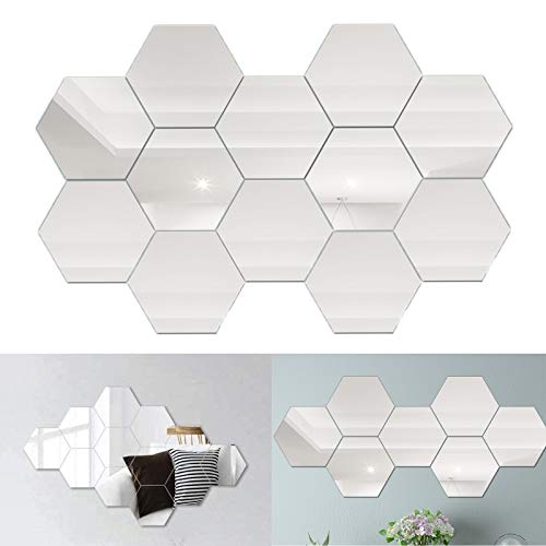 12 Piezas Acrílico Espejos De Pared Azulejos De Espejo Hexagonal Adhesivo De Pared Acrílico Para Espejo Pegatinas Pared Espejo Para El Hogar, Sala De Estar, Dormitorio, Fondo, Decoración De Paredes Cover