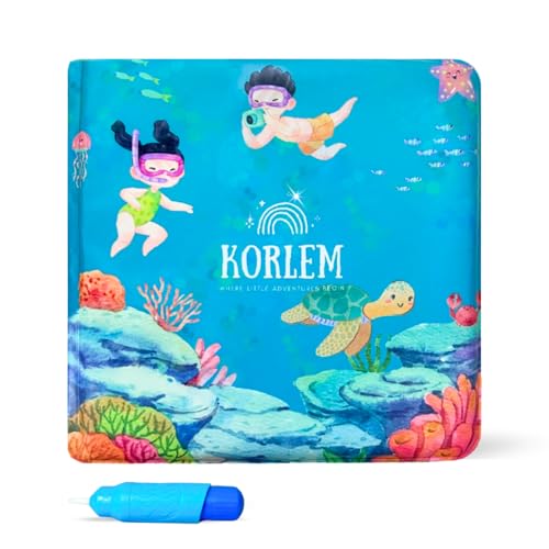 Korlem Livre de Coloriage Magique Réutilisable à l’Eau Théme Monde des Océans, Livre Créatif Montessori avec Stylo à Eau, Activité de Coloriage Éducative sans Salissure pour Tout-Petits
