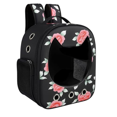 Image of Risan Pets Pet Backpack Transparent Cat & Small Dog Puppy Kitty Shihtzu Carriers for Breathable Airline Travel Approved Air Ventilation Backpack Size 16 x 13 x 9 inch (Mighty Black)