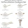 Ceramic Cookware Set, VONIKI 16 Pcs Pots and Pans Set Non Stick, Kitchen Cookware Sets with Cooking Utensils Set, Non Toxic Cookware Set White Gold Pan Set for Cooking Pot Oven & Dishwasher Safe, Gift