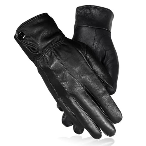 TUONYIS Gants en Cuir Imperméables pour Femme - Doublure Chaude et Douce pour Écran Tactile, Usage Décontracté, Conduite et Moto (Noir)