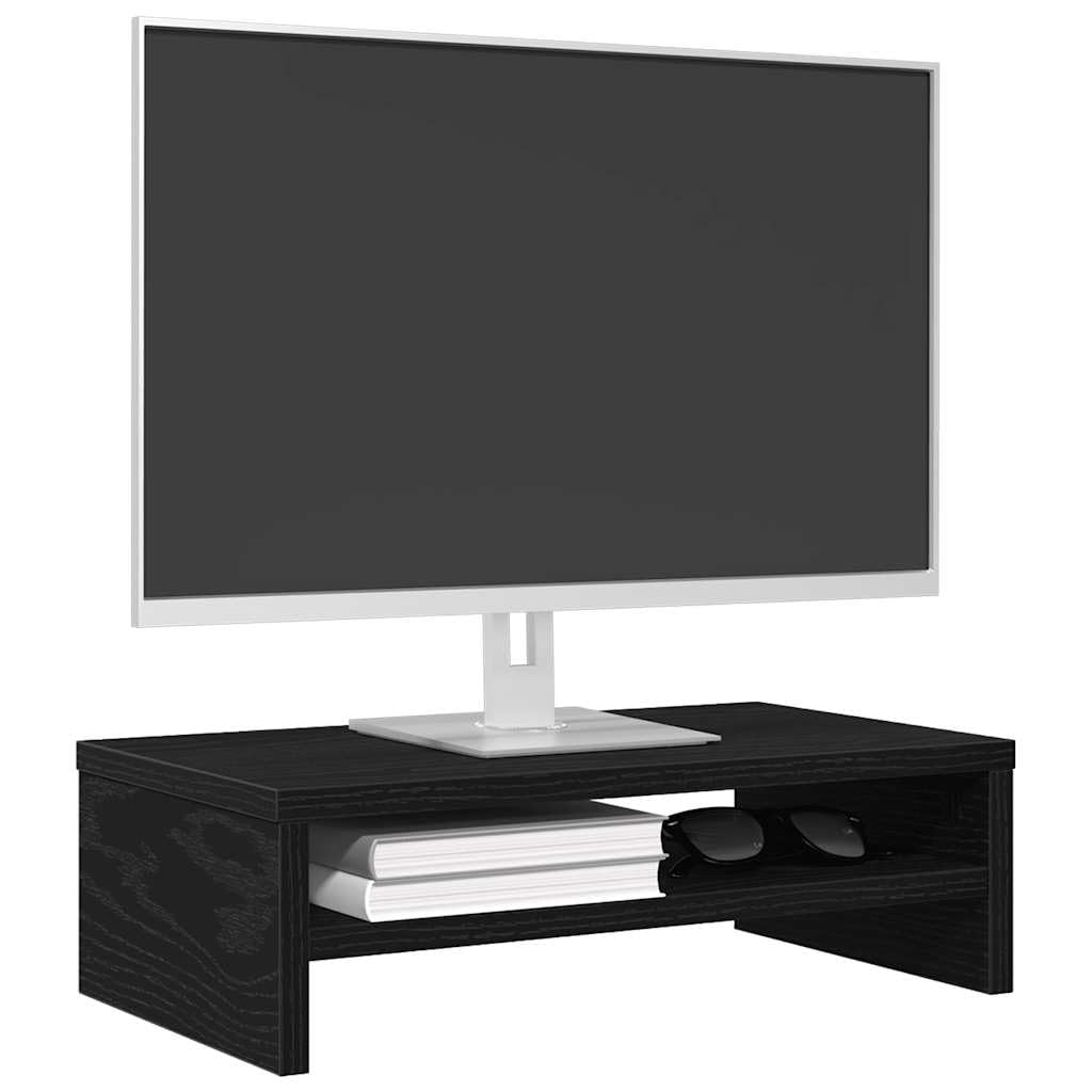 Supporto per monitor, in legno di rovere nero, 42 x 24 x 13 cm, da scrivania, per PC, ergonomico, salvaspazio, per ufficio, casa, gaming, con gestione cavi e ventola