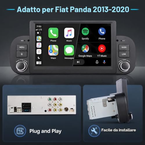 Schermo Autoradio CarPlay wireless per FIAT Panda 2013-2020 1 DIN Bluetooth 2 Schermo Autoradio CarPlay wireless per FIAT Panda 2013-2020 1 DIN Bluetooth - immagine 2