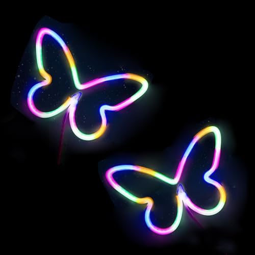Image of 2PCS LED Neon Light Sign Butterfly Neon Signs Home Night Lights for Kids' Bedroom Decorative lamps Wall Art Romantic Christmas Birthday Gift