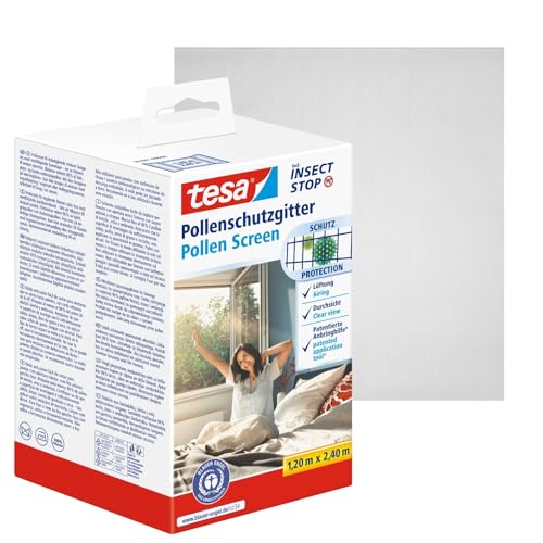 tesa INSECT STOP 2-en-1 Pollen and Fly Screen Premium - protection transparente du pollen découpée à la taille pour les allergiques - incluant bande scratch...