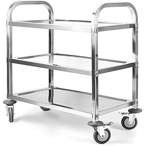 uyoyous Large 3 Tier Stainless Steel Cart , Kitchen Trolley Cart Serving Cart 950x950x500MM Utility Rolling Cart Service Catering Storage Cart with Locking Wheels Kitchen Cart Cover