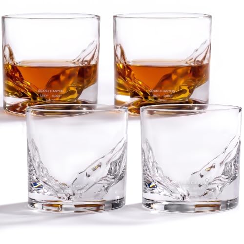 Image of LIITON Grand Canyon Whiskey Glasses, Set of 4, 10oz, Bourbon Glass | Thick Freezable Crystal Rock Glasses, Old fashioned Whiskey Gifts for Men, Cocktails, Scotch Glasses