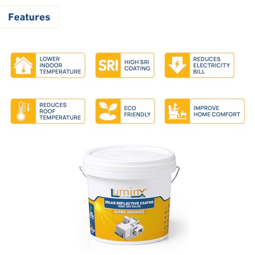 Image of LuminX Cool Roof Solar Reflective Coating - Ultra Advance | High SRI Heat Reflective roof Paint | Reduces Roof & Indoor Temperature In Summer | For RCC, Metal, Tile & Cement Roofs | White 10 Kg