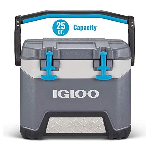 Igloo BMX 25 Quart Cooler with Cool Riser Technology, Fish Ruler, and Tie-Down Points - 11.29 Pounds - Carbonite Gray and Blue
