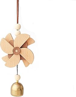 Wooden Windmill Door Opening Bell Handmade Shopkeeper Hanging Bell for Door Open Good Luck Fenshui Bell for Housewarming Car Hanging Ornament Window Wall Decoration Bell