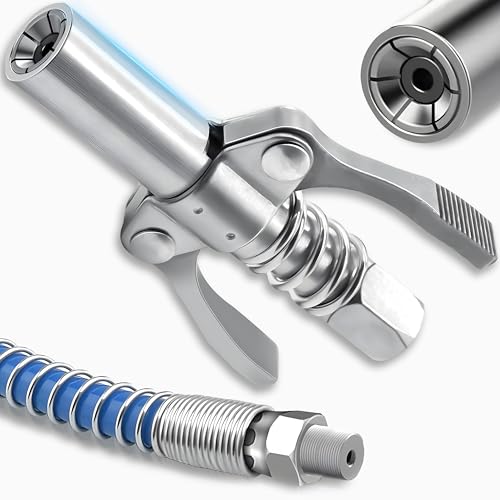 Retoo Fettpresse Mundstück mit 30cm Schlauch 10000 PSI für Schmiernippel Doppelgriff G Coupler Verriegelungszange Fettpresse Kupplung Passend Standard M6/M8/M10/M12/M14