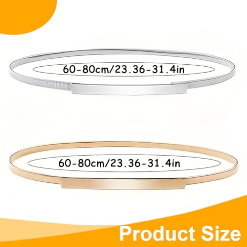 2-Piece Women's Waist Belts Set, Gold and Silver Elastic Metal Belts with Rhinestones for Dresses & Formal Wear2