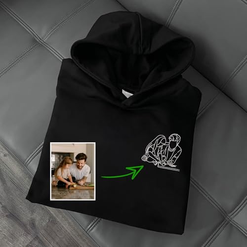 Custom Embroidered Portrait Hoodies from Photo | Customized Dad Sweatshirt with Photo Outline Embroidery | Design Your Own Custom Hoodie | Gift for Dad, Grandpa, Father's Day3