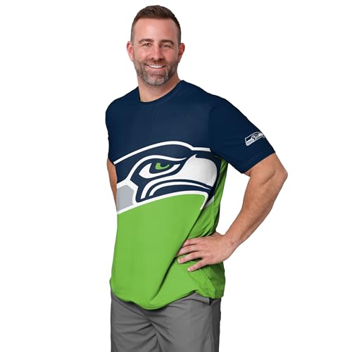 FOCO Men's Standard NFL Team Cropped Big Logo Rash Guard Swim Shirt, Colorblock