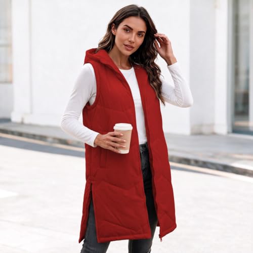 Long Puffer Vest Women Hood Zip Up Quilted Sleeveless Jacket Fall Winter - image 7