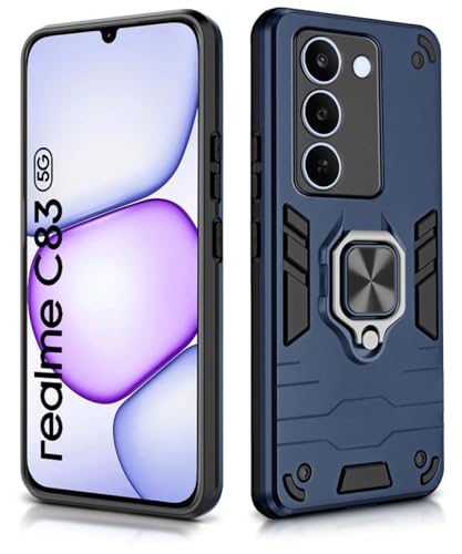 Image of WOW IMAGINE Shock Proof Back Case Mobile Cover for Realme C83 5G | Realme Narzo 100 Lite 5G | Realme P4 Lite 5G | Back Cover (Tough Armor | Hybrid PC + TPU | Ring Holder & in-Built Kickstand | Blue)