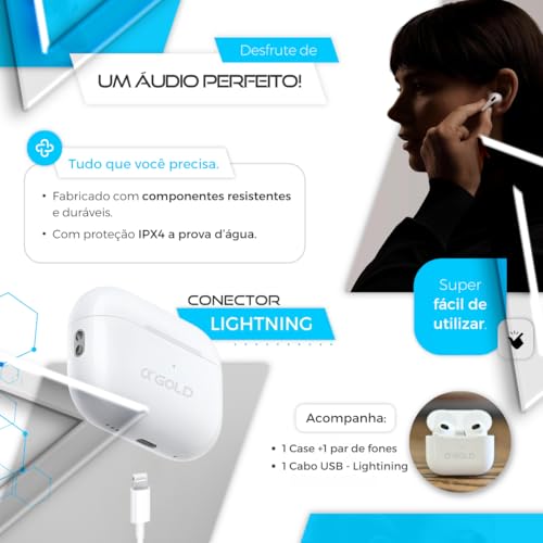 Fone de Ouvido Sem fio Bluetooth 5.3 Compativel Iphone Android Linha Premium Redução de Ruido