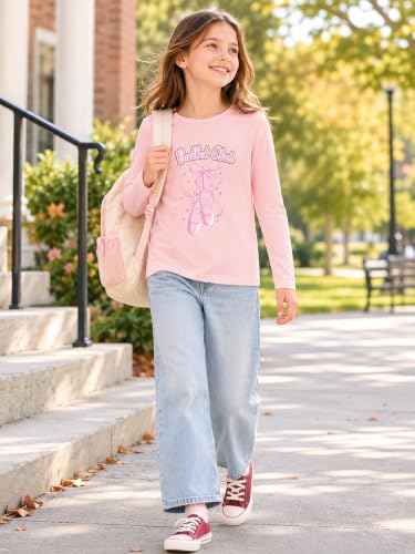 Image of Girls Long Sleeve T-Shirt Cute Versatile Basic Casual Top Size 6-18 | Soft Stretchy Tee for All Day Comfort, Versatile Layering Top for Cold Days, Cute Casual Style for Girls, Durable Easy Care