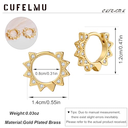 Mini Gold Spike Huggies Earrings for Women Gold Plated Cubic Zirconia Geometric Huggie Hoop Earrings Fashion Punk Jewelry Gift 6