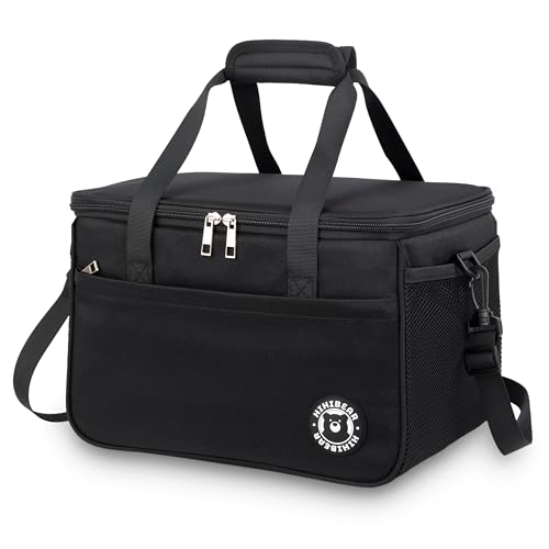 HIHIBEAR Borsa Termica Porta Pranzo 9L, [ Fodera in PEVA resistente alle perdite ] Borsa Frigo, Borsetta Termica Portatile, Borsa Pranzo, Borse Termiche per Ufficio Viaggio Picnic (Nero, 16L)