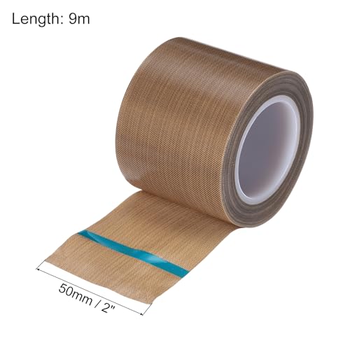 Image of MECCANIXITY 9m /30 Feet,50mm /2 Inch PTFE Tape,PTFE Fabric Tape,Adhesive PTFE Film Tape for Vacuum Sealer Machine,Hand Sealers High Temperature,Brown