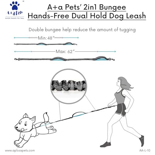 Image of A+a Pets' 2in1 Bungee Hands-Free Dual Hold Dog Leash | Waist Body Elastic Leash for Running | Adjustable Lightweight Nylon Waterproof Multi-Function Belt Lead (Black)