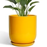 SUNPOTFOR 12 Inch Pots for Plants - Ceramic Planter for Outdoor Plants Large Plant Pot Indoor with Drainage Hole Modern Flower Pot for Home Patio Office Decor Yellow