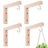 4-Pack Wooden Plant Hooks for Hanging Plants- Hanging Basket Wooden Hooks Wooden Hanging Plant...