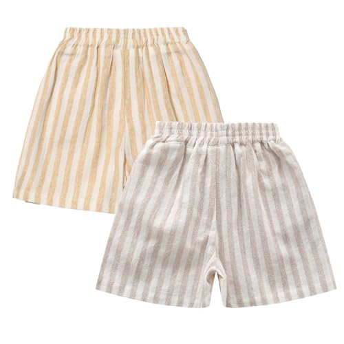 Ashmyova Classic Shorts for Boys Thin Cotton Stripe Elastics Waist Casual Summer Toddler Shorts Lightweight 2Pcs2