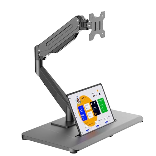 Image of suptek Single Monitor Mount Gas Spring Monitor Arm Desk Stand with Base,Free Standing, Height Adjustment 128 to 483mm Monitor Stand for 17 to 32 inch Monitor,Holds up to 10kg, Black ML8XC