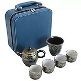 ISolay Tea Set, Travel Tea Set Convenient Bag Small Set Teapot Quick Cup Gift Set (D Light Grey)