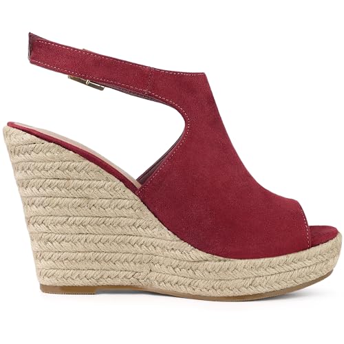 Allegra K Allegra K Women's Peep Toe Slingback Platform Burgundy Espadrilles Wedge Heels Sandals 7 M US