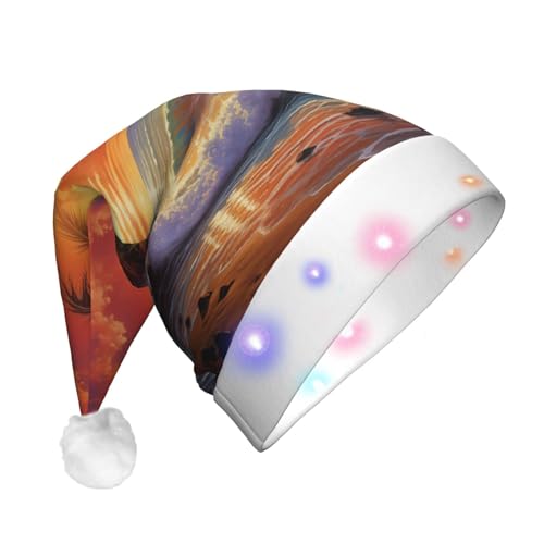 Bkdogkt Sombrero de Navidad con luces y estampado de puesta de sol tropical para hombres y mujeres, suministros para fiestas