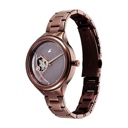 Image of Fastrack Automatic Brown Dial Metal Strap Watch for Girls