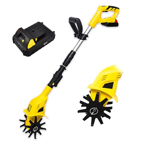 Naturalpowev Cordless Electric Tiller/Cultivator 20V Portable Rotary Tiller with Battery and Charger, Aluminum Alloy Telescopic Rod, for Lawn/Gardening/Soil Cultivation