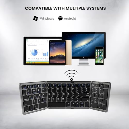 Image of Tobo Wireless Bluetooth Foldable Keyboard Full Size Multi-Device Portable Keyboard, Compact, Silent & Rechargeable, Connect Upto 3 Devices for Tablet /Laptop /Phone /Android TD-B089