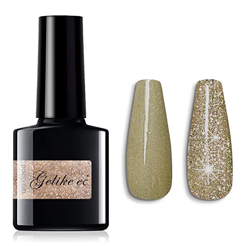 Gelike Reflective Glitter Gel Nail Polish - Gorgeous Gold Colors Soak Off Disco Diamond Nail Art Polish Sparkly Shiny Manicure Varnish, UV Led Lamp Required, 0.34 Fl.Oz