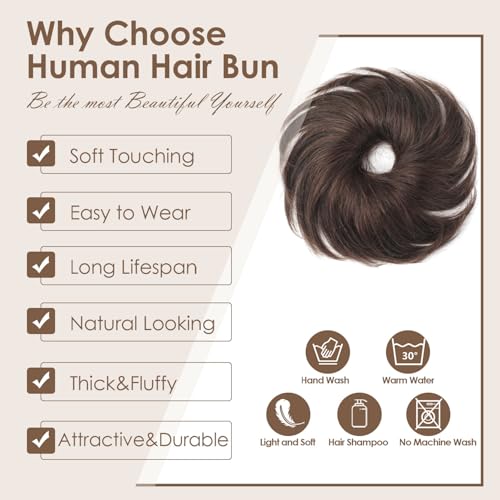 Human Hair Bun - Darkest Brown Curly Updo Extension