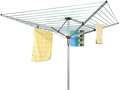 Sizi Ltd 50m Heavy Duty Garden 4 Arm Rotary Airer Washing Clothes Line Rack Wall Mounted Pole Powder Coated Steel Folding Laundry Outdoor Support Prop