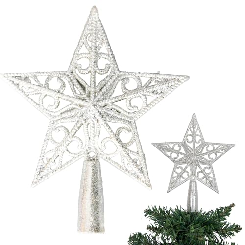 14.5cm Silver Glitter Star Christmas Tree Topper Shatterproof for Christmas Tree Decorations Xmas Treetop Tree Crown Holiday Ornament