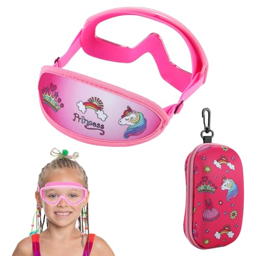Toddler Swim Goggles Nose Cover,Kids Goggles No Hair Pull,Anti Fog Children Swimming Mask (1PK Bungee - Pink Princess)