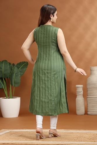 Image of Cotton Culture Green Cotton A Line Sleeveless Kurta