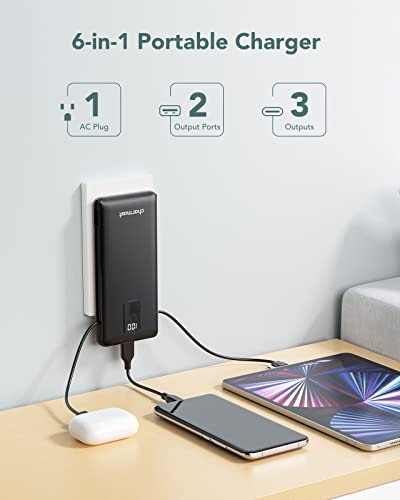 Image of charmast Portable Charger with Built-in Cables and Wall Plug, 10000mAh USB C Portable Power Bank, Potable Phone Charger, Travel Essentials Compatible with iPhones, Samsung Galaxy, iPad