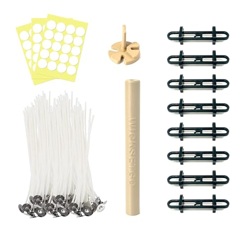 Adjustable Candle Wick Centering Tool Kit with Magnetic Placement for Jars Cups Containers DIY, String Wicks and Stickers Included, Candle Making Kit